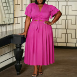 Plus Size Ruffles Sleeve Tie Up Maxi Dress NNWF-8185