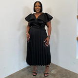 Plus Size Solid Color Ruffles Sleeve Midi Dress NNWF-8169