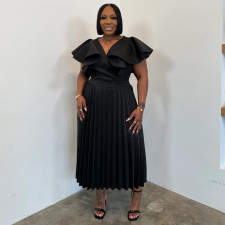 Plus Size Solid Color Ruffles Sleeve Midi Dress NNWF-8169