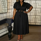 Plus Size Ruffles Sleeve Tie Up Maxi Dress NNWF-8185