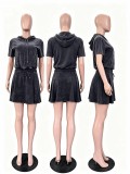 Solid Color Short Sleeve Two Piece Skirt Set TR-1371