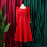 Plus Size Solid Color Square Neck Midi Dress GMLF-3354