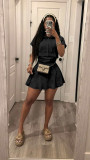 Solid Color Short Sleeve Two Piece Skirt Set TR-1371