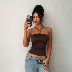 Solid Color Halterneck Tank Tops GZJQ-K6B08952A