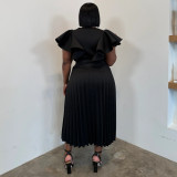 Plus Size Solid Color Ruffles Sleeve Midi Dress NNWF-8169