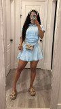 Solid Color Short Sleeve Two Piece Skirt Set TR-1371