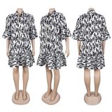 Print Patchwork Ruffles Sleeve Midi Dress NY-11265