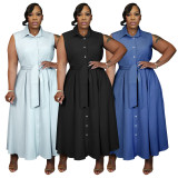 Plus Size Solid Color Sleeveless Shirt Dress NNWF-8170