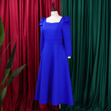 Plus Size Solid Color Square Neck Midi Dress GMLF-3354