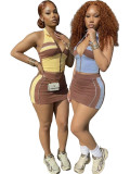 Contrast Color Halterneck Two Piece Skirts Set CH-26023