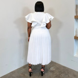 Plus Size Solid Color Ruffles Sleeve Midi Dress NNWF-8169