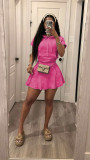 Solid Color Short Sleeve Two Piece Skirt Set TR-1371