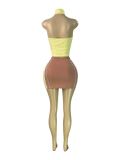 Contrast Color Halterneck Two Piece Skirts Set CH-26023