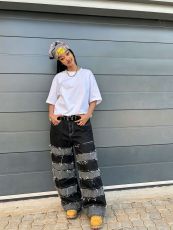 Plus Size Fashion Patchwork Raw Edge Jeans GYLN-1111