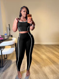 Contrast Color Sleeveless Sport Two Piece Pants Set BMF-888