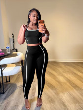Contrast Color Sleeveless Sport Two Piece Pants Set BMF-888