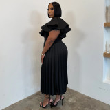 Plus Size Solid Color Ruffles Sleeve Midi Dress NNWF-8169