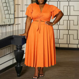 Plus Size Ruffles Sleeve Tie Up Maxi Dress NNWF-8185