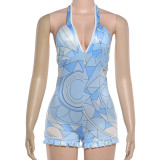 Print Halterneck Backless Romper GZJQ-K6Q08064A