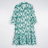 Print Patchwork Ruffles Sleeve Midi Dress NY-11265