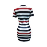 Cartoon Stripe Print Short Sleeve Mini Dress BN-9160