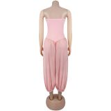 Solid Color Ruched Off Shoulder Jumpsuit BY-7717