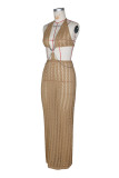 Deep V Neck Backless Knits Maxi Dress ZSD-0350