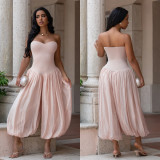 Solid Color Ruched Off Shoulder Jumpsuit BY-7717