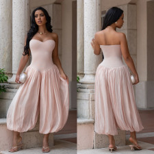 Solid Color Ruched Off Shoulder Jumpsuit BY-7717