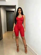 Solid Color Halterneck Tight Romper MEM-88701