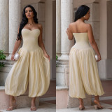 Solid Color Ruched Off Shoulder Jumpsuit BY-7717