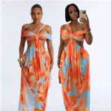 Sexy Print Irregular Backless Maxi Dress BMF-885