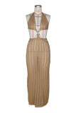 Deep V Neck Backless Knits Maxi Dress ZSD-0350