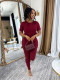 Sport Shrot Sleeve Tops Solid Color Pants Suit BMF-880