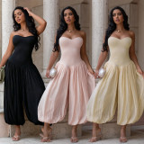 Solid Color Ruched Off Shoulder Jumpsuit BY-7717
