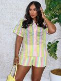 Contrast Color Knits Loose Two Piece Short Set ZSD-0784