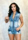 Fashion Washed Sleeveless Zipper Denim Romper NYF-8215