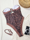 Print V Neck Backless One Piece Swimsuit CSYZ-G682R