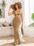 Deep V Neck Backless Knits Maxi Dress ZSD-0350