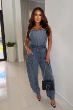 Fashion Denim Wrap Chest Jumpsuit LX-8609