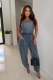 Fashion Denim Wrap Chest Jumpsuit LX-8609