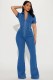 Fashion Washed Denim Zipper Jumpsuit LX-6079