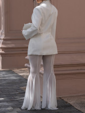 Solid Color Long Sleeve Blazer Mesh Pants Suit AIL-352