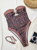 Print V Neck Backless One Piece Swimsuit CSYZ-G682R