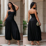Solid Color Ruched Off Shoulder Jumpsuit BY-7717