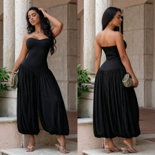 Solid Color Ruched Off Shoulder Jumpsuit BY-7717