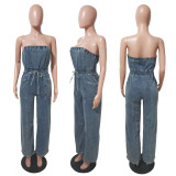 Fashion Denim Wrap Chest Jumpsuit LX-8609