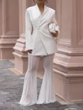 Solid Color Long Sleeve Blazer Mesh Pants Suit AIL-352