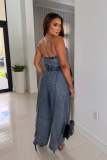 Fashion Denim Wrap Chest Jumpsuit LX-8609