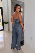 Fashion Denim Wrap Chest Jumpsuit LX-8609